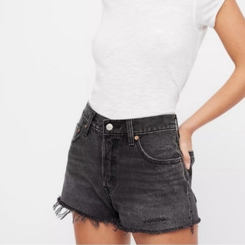 Levi’s 501 Cutoff Jean Shorts High Rise Denim Black Size 27 Festival Summer Chic
